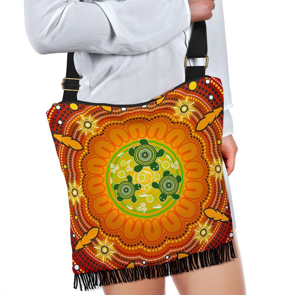 Aboriginal Crossbody Boho Handbag , Turtle Circle Dot Painting Art-