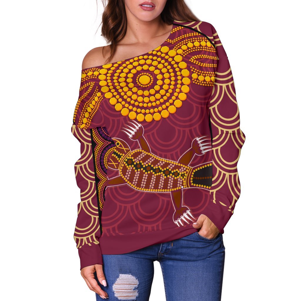 Aboriginal Women's Off Shoulder Sweater - Aboriginal Platypus