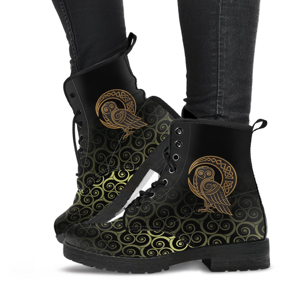 Viking Leather Boots Owl Celtic On Triskels Background