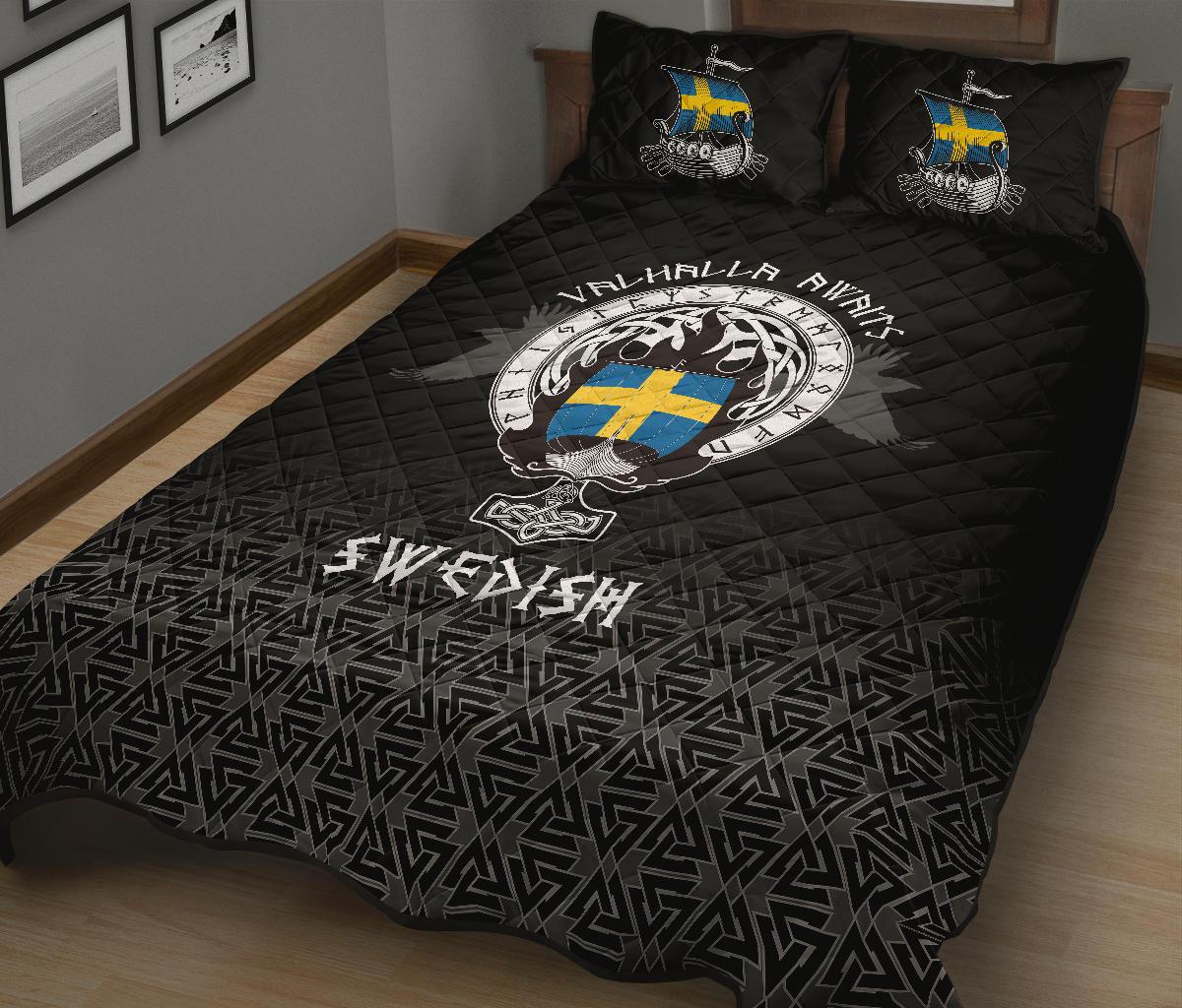 Viking Quilt Bedding Set Swedish Drakkar