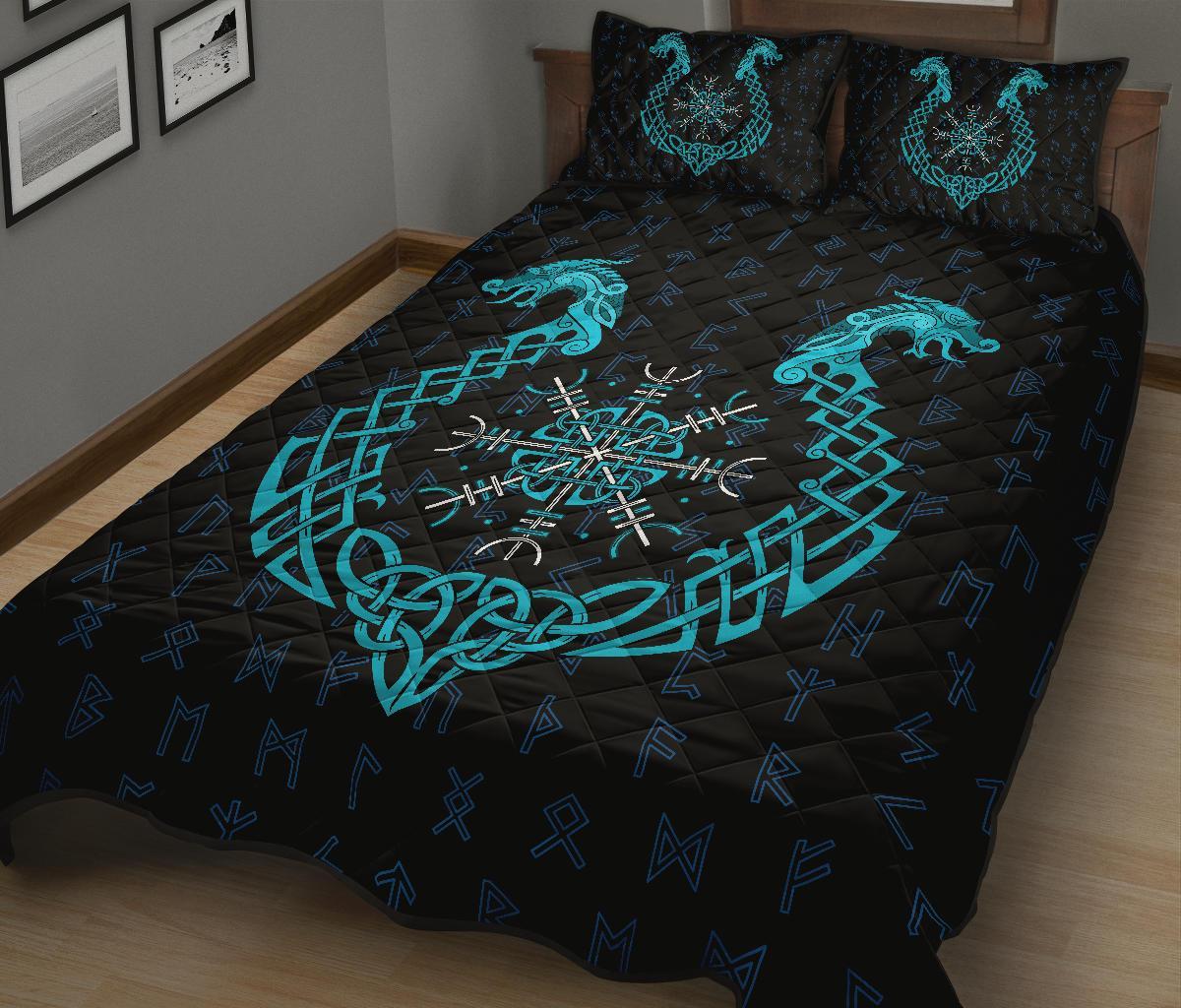 Viking Quilt Bedding Set Aegishjalmur Helm Of Awe Blue Edition