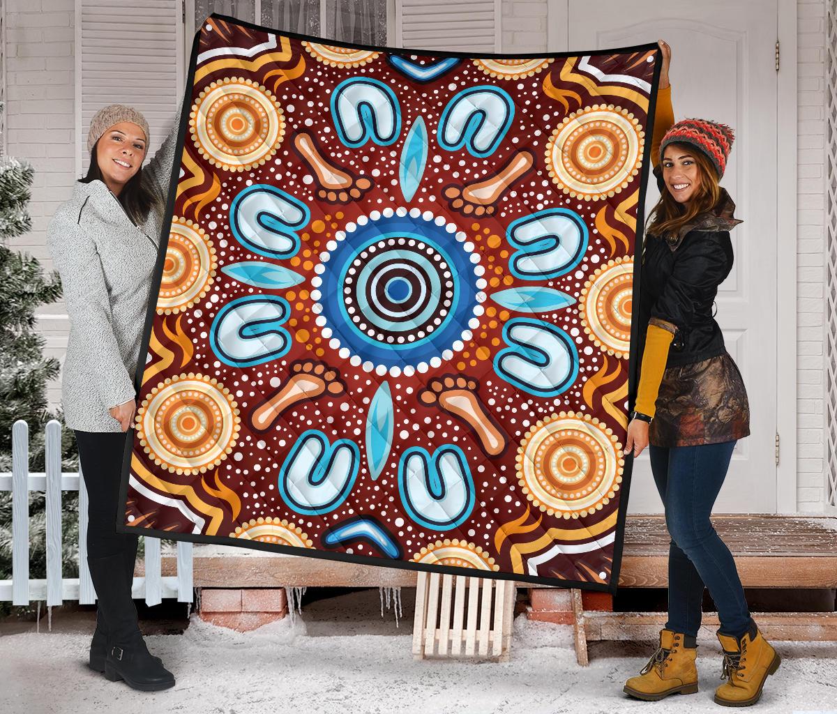 Aboriginal Premium Quilt - Indigenous Circle Dot Painting Ver02