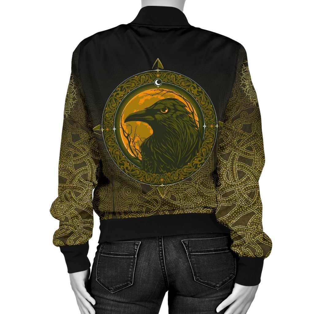 Viking Bomber Jacket Ethnic Odin Raven Gold Style Ver02