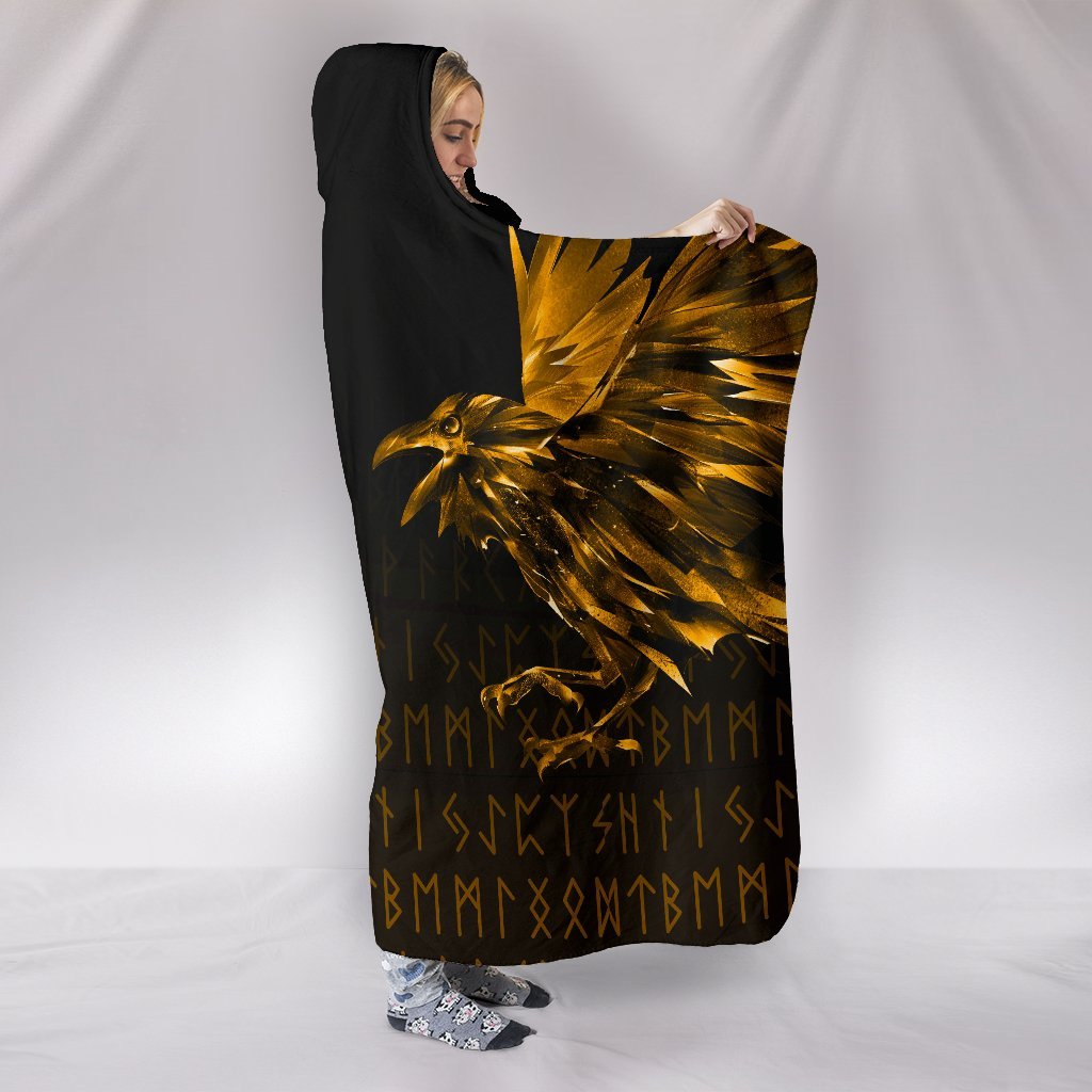 Viking Hooded Blanket The Raven Of Odin Rune Gold