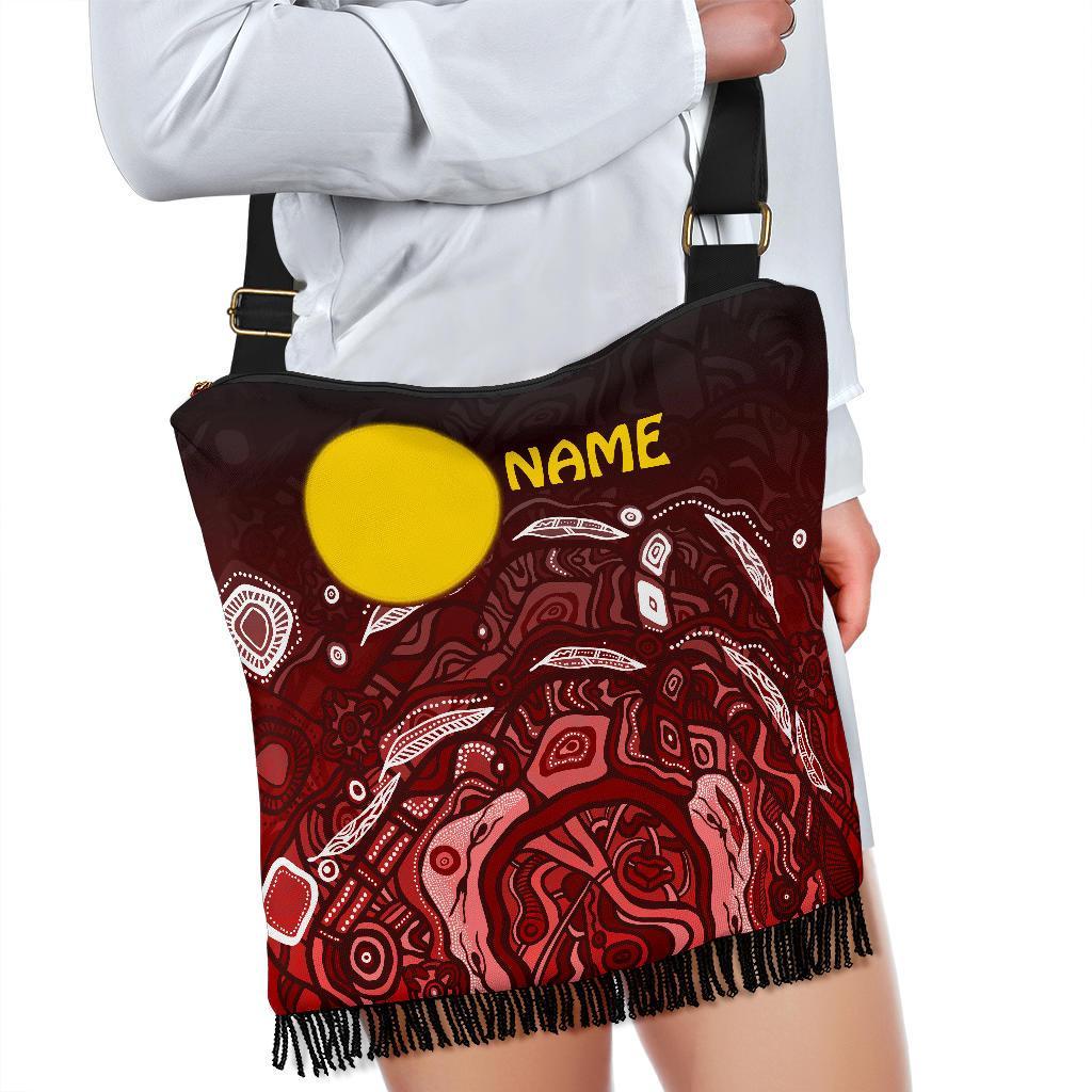 (Custom Text) Aboriginal Boho Bag - Red Landscape