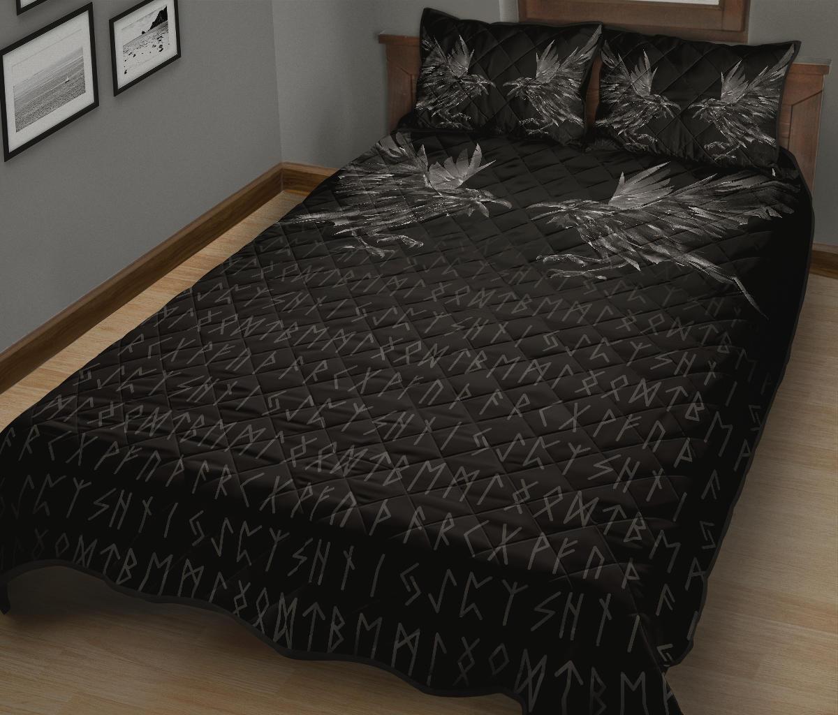 Viking Quilt Bedding Set Odin Huginn and Muninn Rune