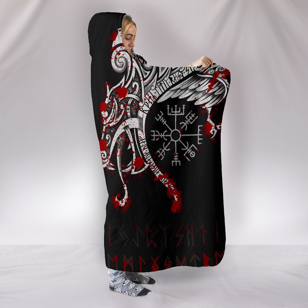 Viking Hooded Blanket Double Dragon Tattoo And Vegvisir Blood