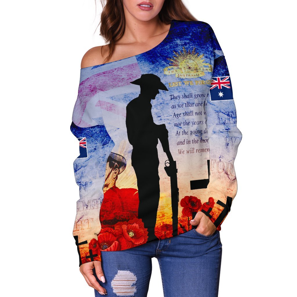 Anzac Women's Off Shoulder Sweater - Anzac 2022 Lest We Forget The Australian Army