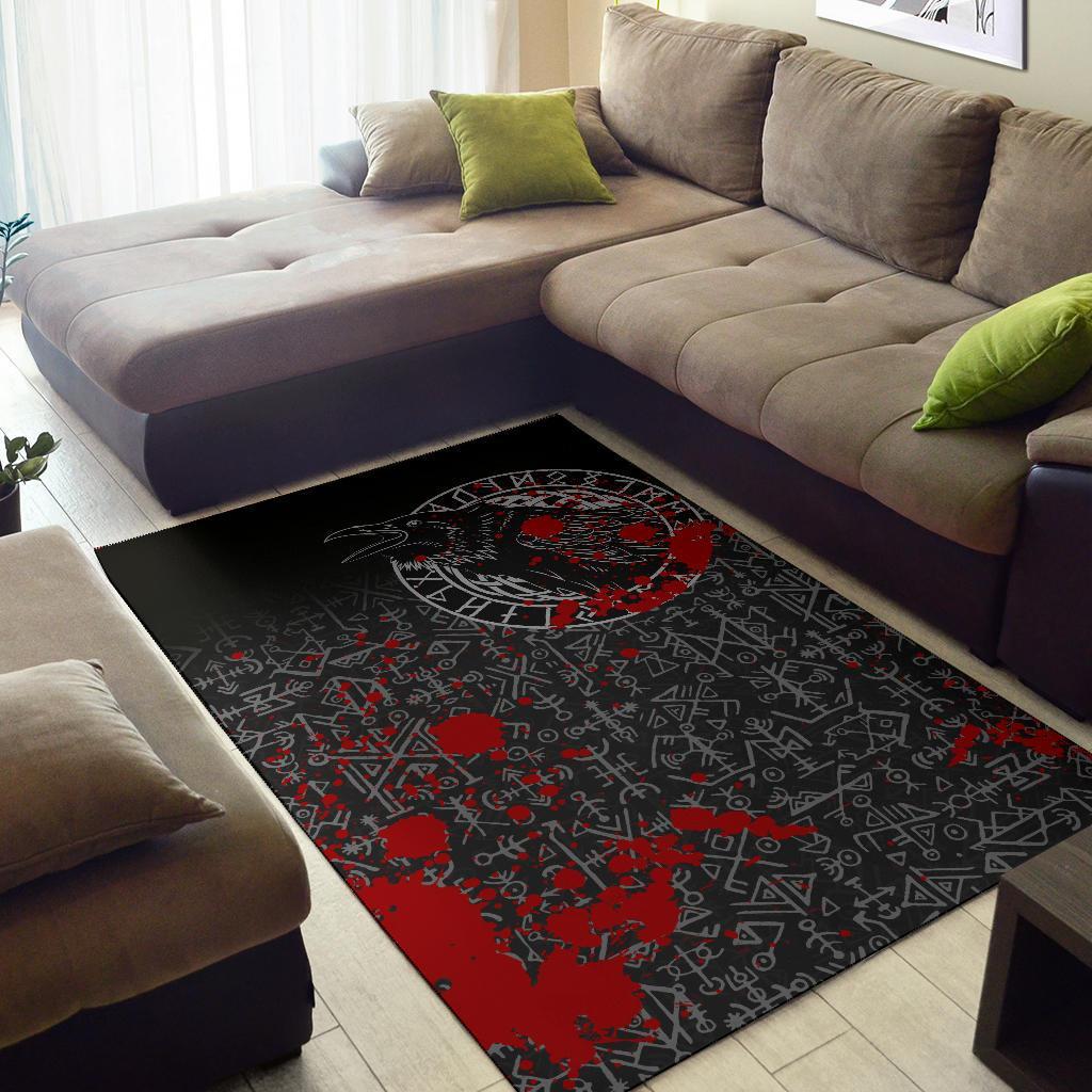 Viking Area Rug Odin Raven Rune Futhark Blood