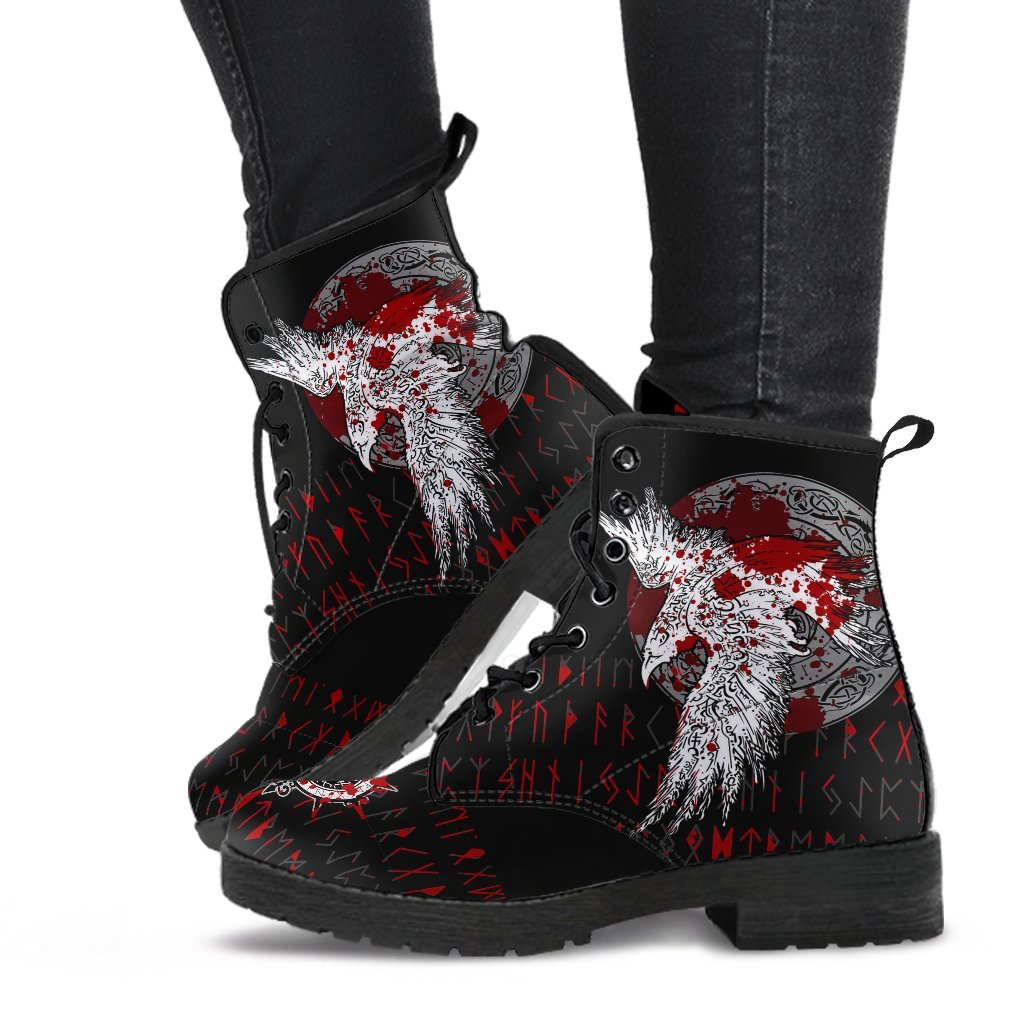 Viking Leather Boots Mystical Raven Tattoo Blood