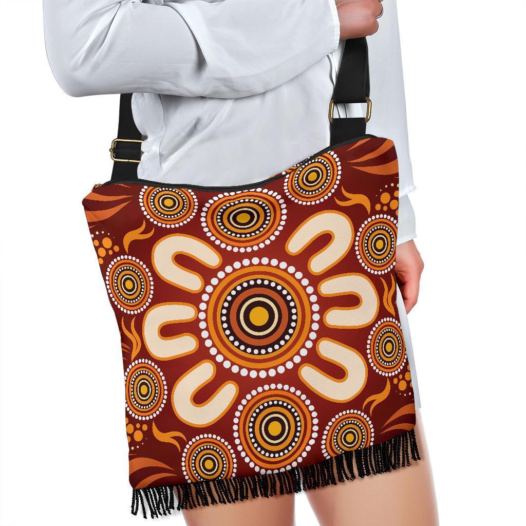 Aboriginal Boho Handbag- Circle Flowers Patterns Ver03