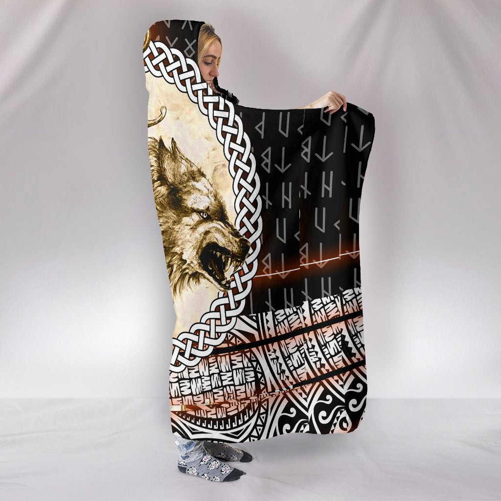 Viking Hooded Blanket Wolf and Viking Tattoo 3D