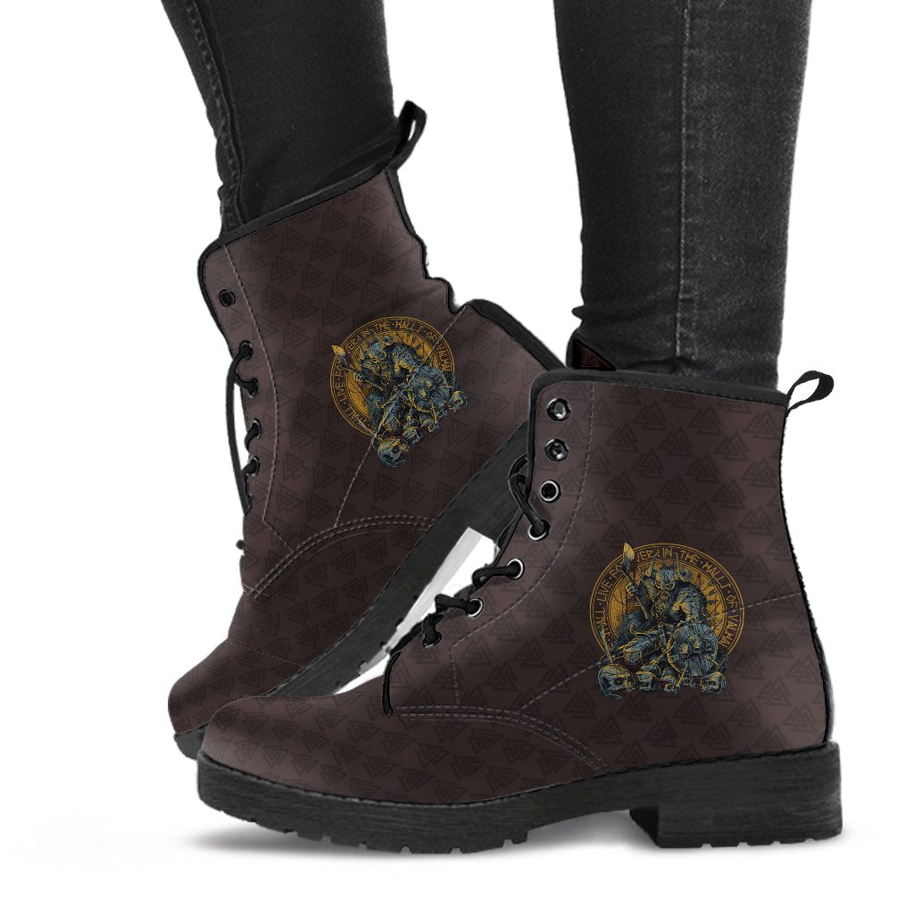 Viking Leather Boots Warrior Shield Skull