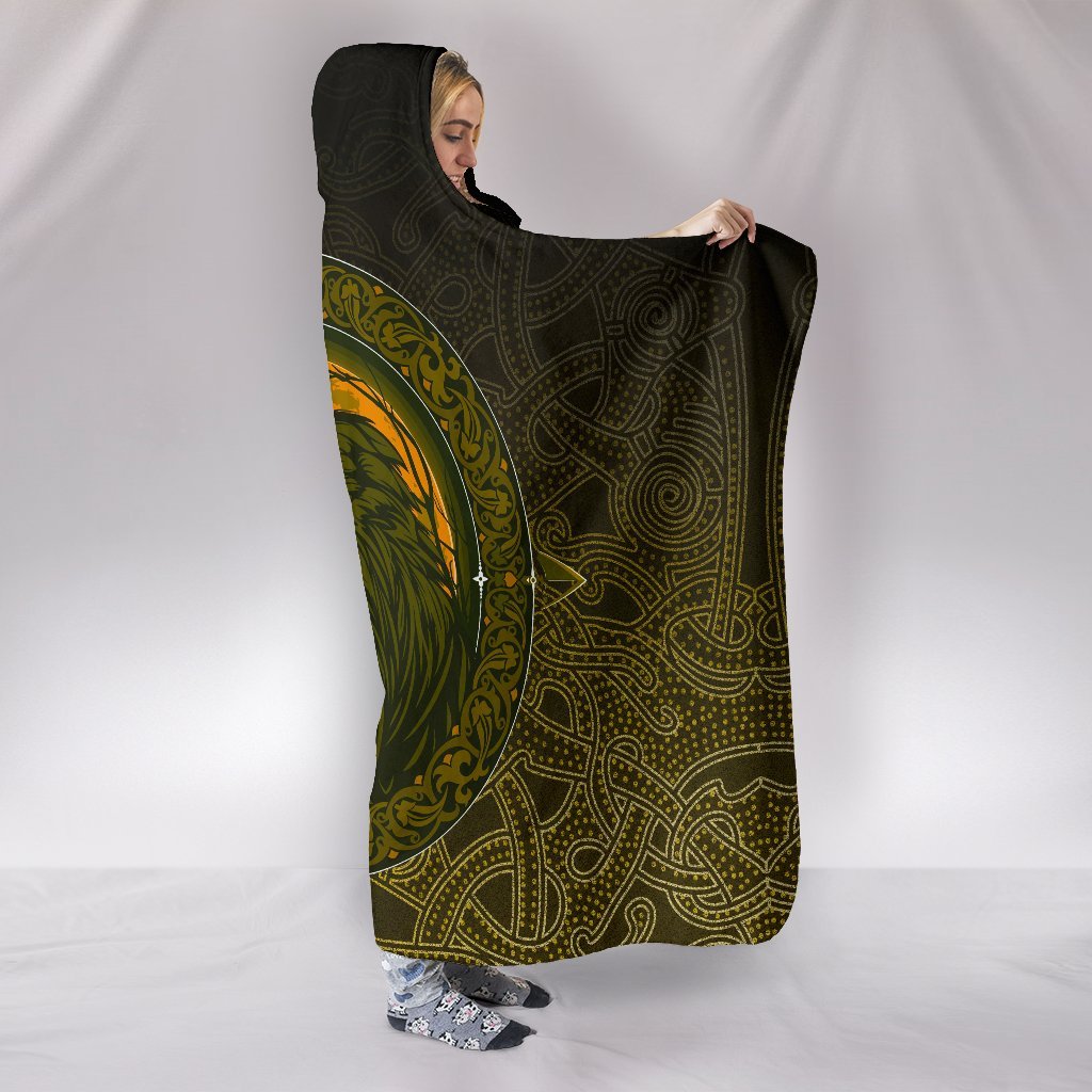 Viking Hooded Blanket Ethnic Odin Raven Gold