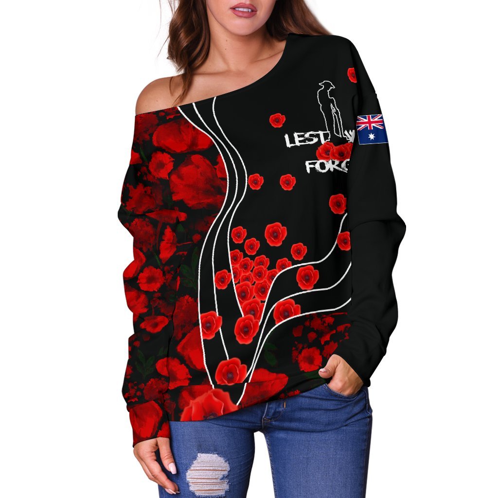 Anzac Lest We Forget Women's Off Shoulder Sweater - Poppy Flowers