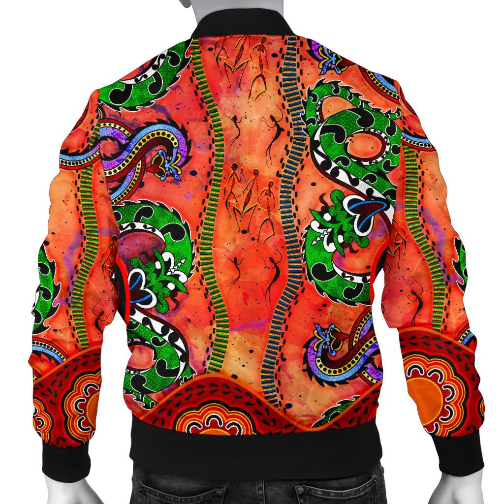 Aboriginal Bomber Jacket - Aussie Indigenous Patterns Orange