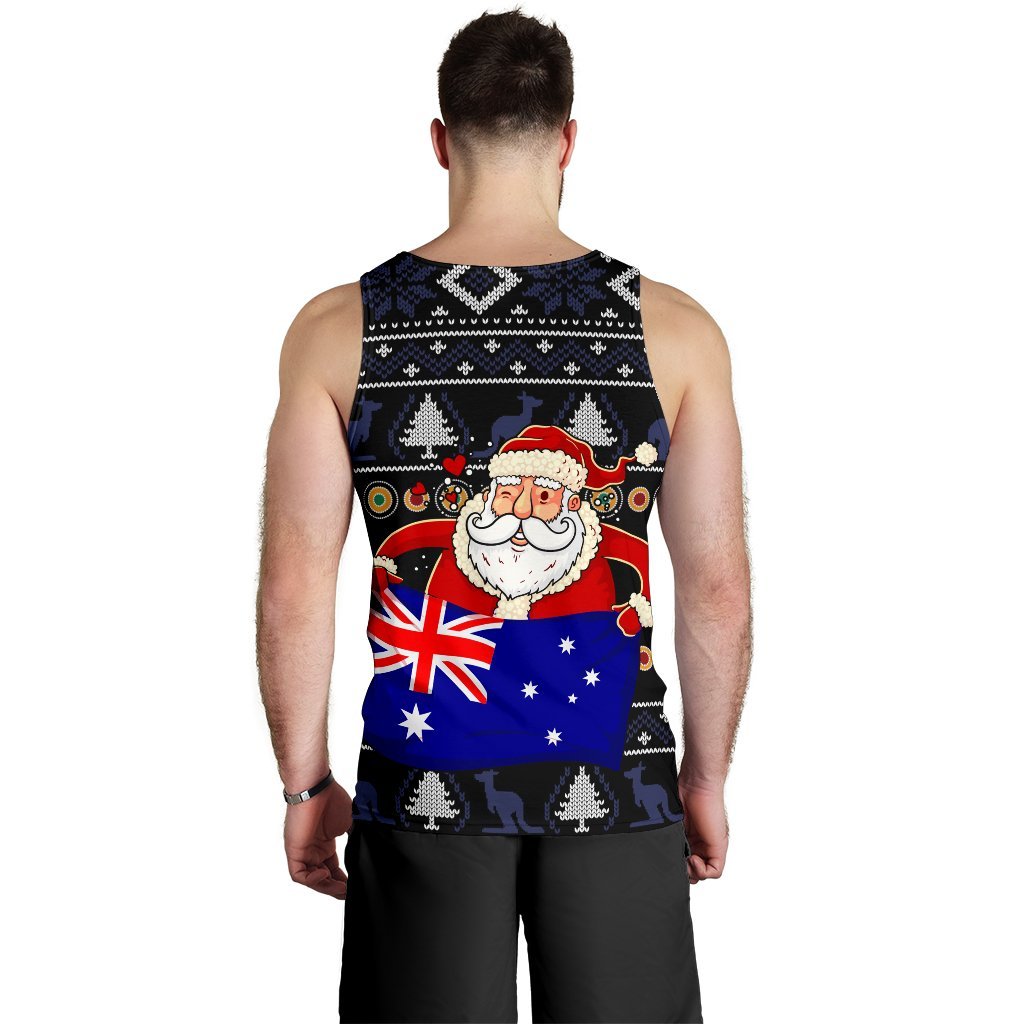 Christmas Men's Tank Top - Australia Santa Claus Hold The Flag ( Black)