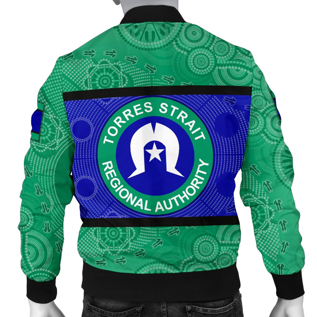 Men Bomber Jacket, Torres Strait Islands Flag With Aboriginal Patterns