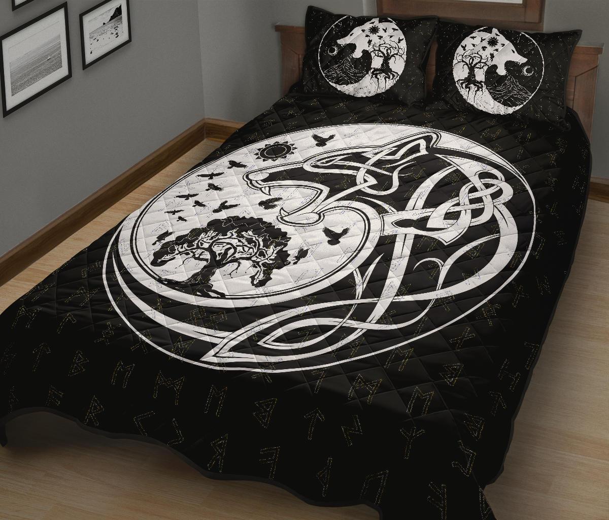 Viking Quilt Bedding Set Skoll And Hati Rune Tattoo