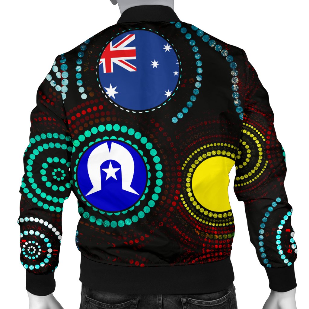 Men Bomber Jacket - Aboriginal Dot Painting & Flag