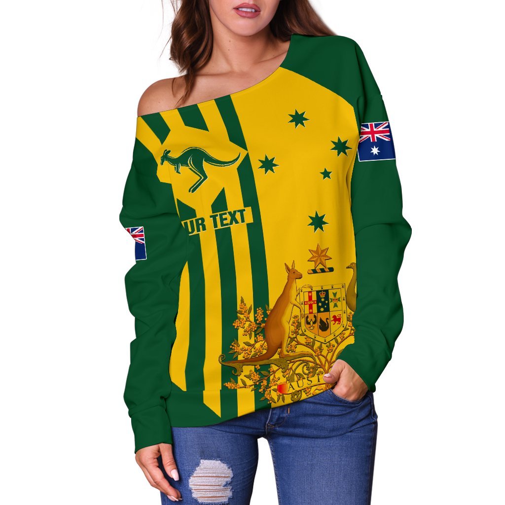(Custom) Women's Off Shoulder Sweater - Australia Kangaroo Sign National Color