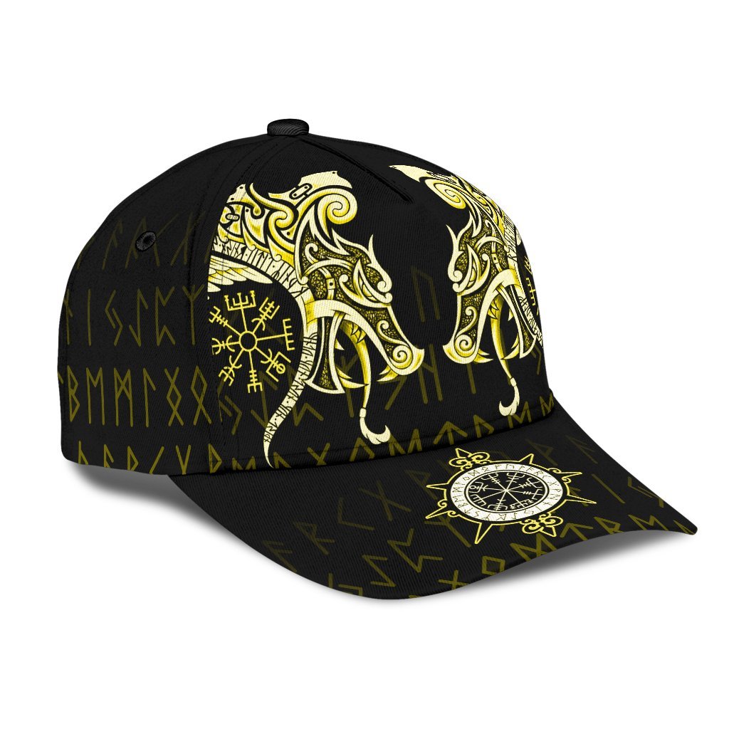 Viking Classic Cap Fenrir Raven And Vegvisir Tattoo Yellow