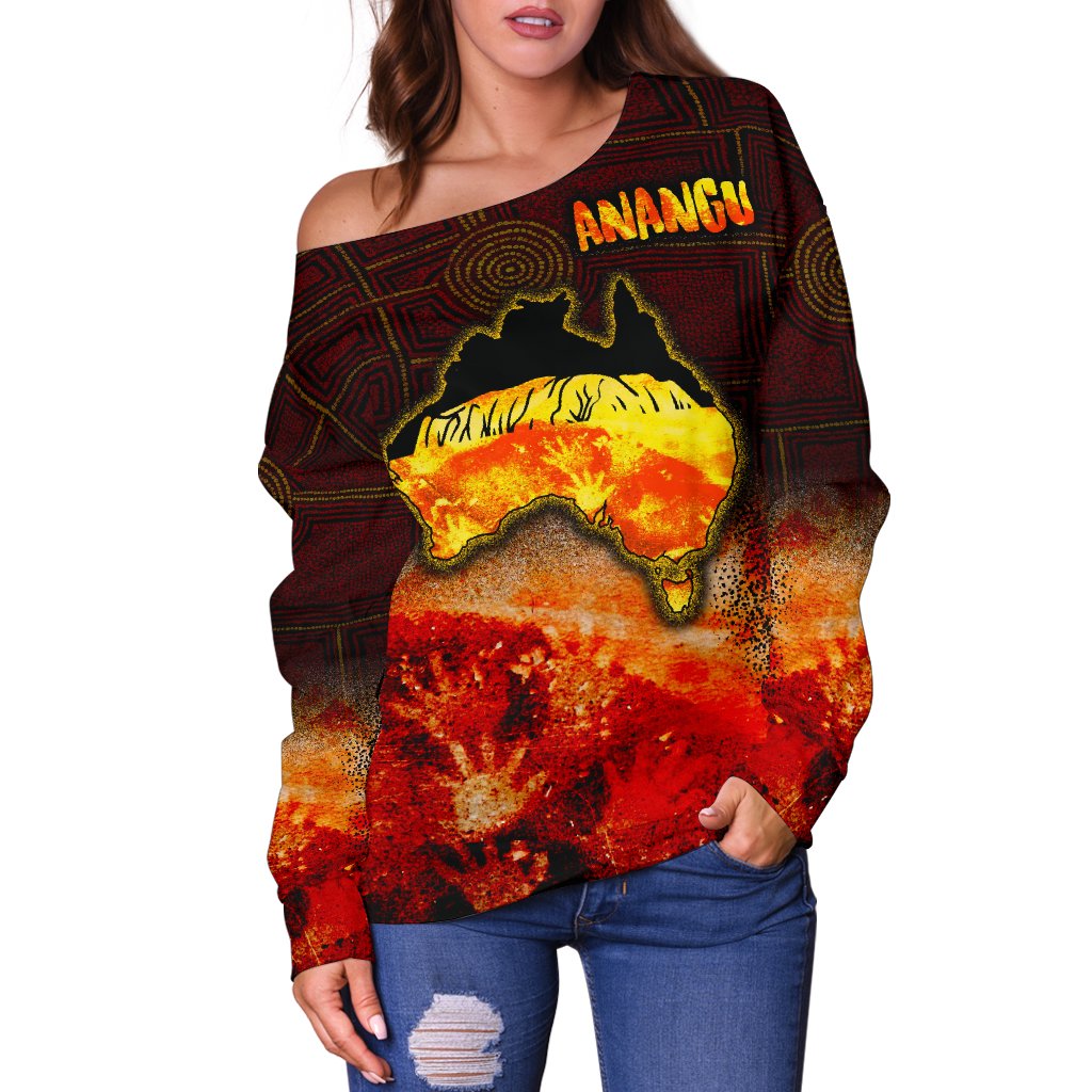 Aboriginal Women's Off Shoulder Sweater - Anangu Custodians