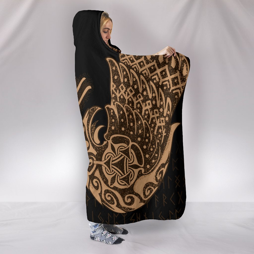 Viking Hooded Blanket Raven Tattoo Orange Style