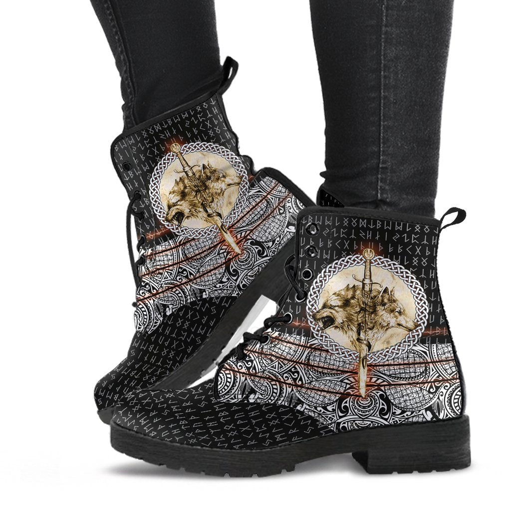 Viking Leather Boots Wolf and Tattoo 3D