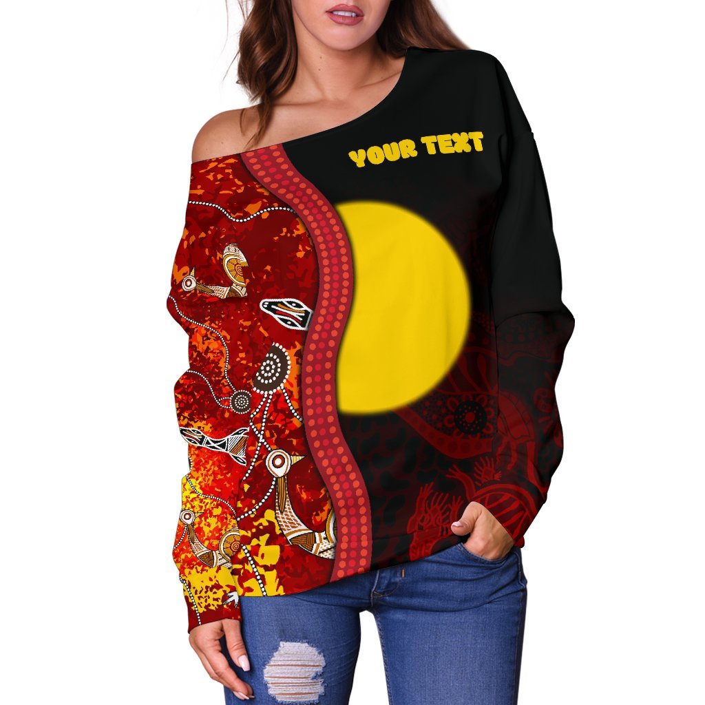 (Custom) Aboriginal Off Shoulder Sweater - Red Indigenous Flag
