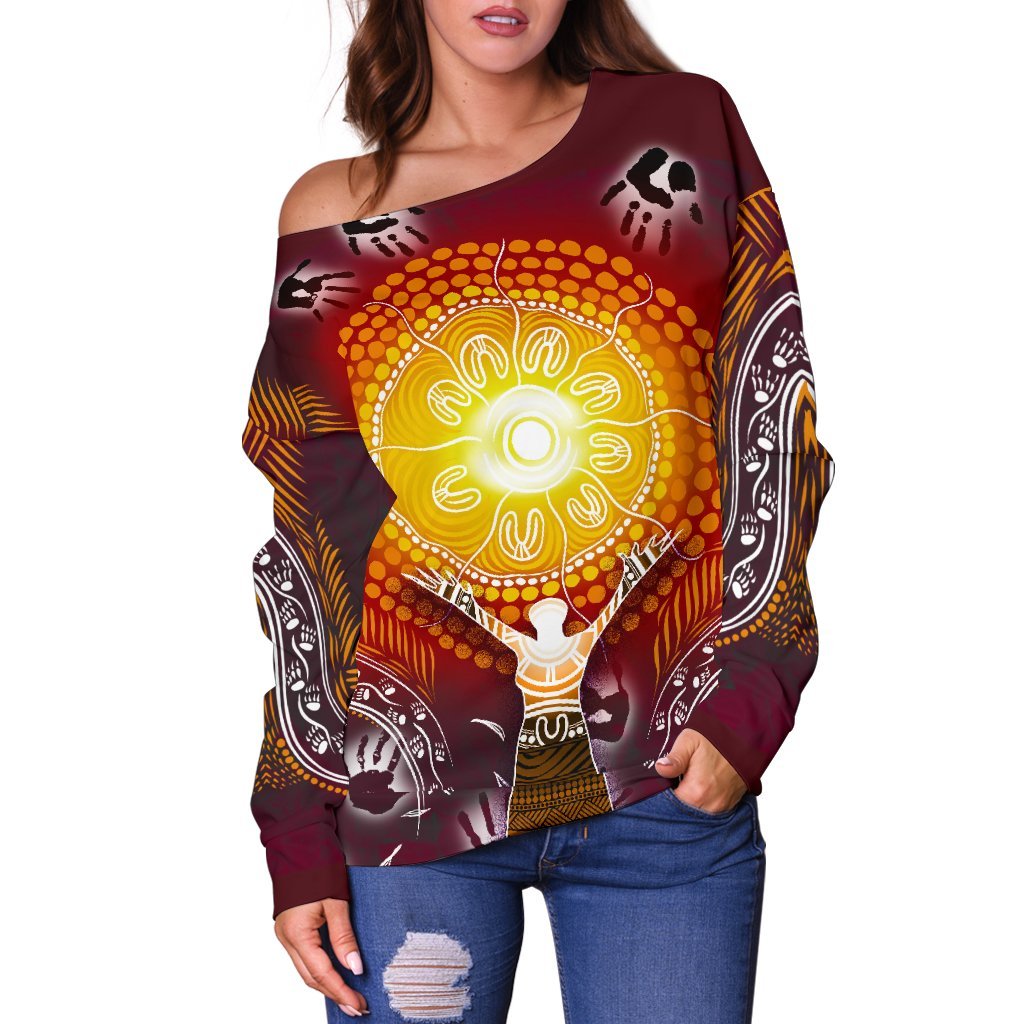 Off Shoulder Sweater - Australian Aboriginal NAIDOC Week - Because Of Her, We Can