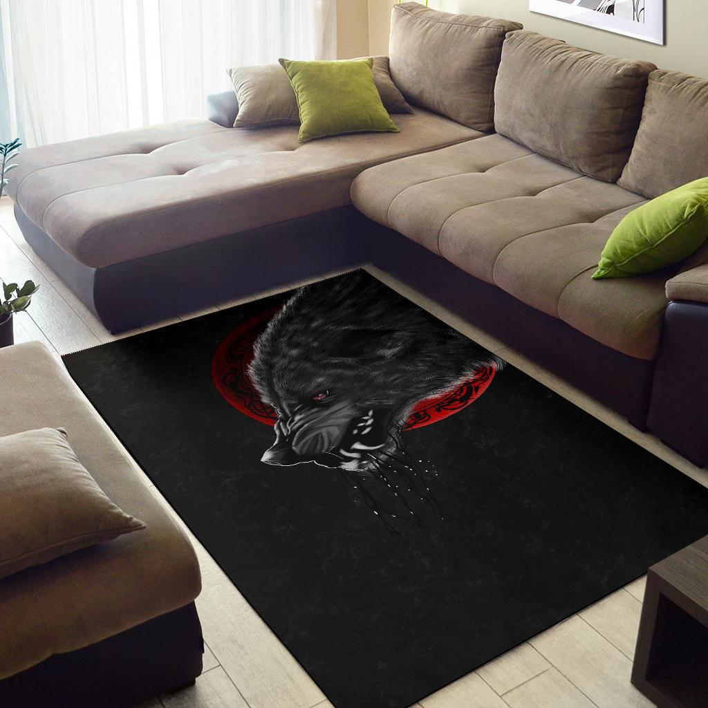 Viking Area Rug Wolf And Blood Moon