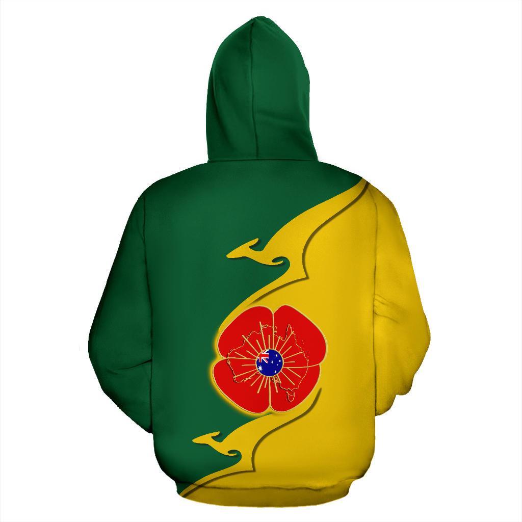 Anzac Zip Hoodie - Lest We Forget Poppy Map Kangaroo