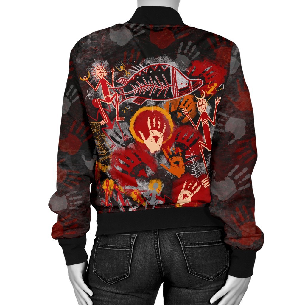 Aboriginal Bomber Jacket - Indigenous Fish Hand Art