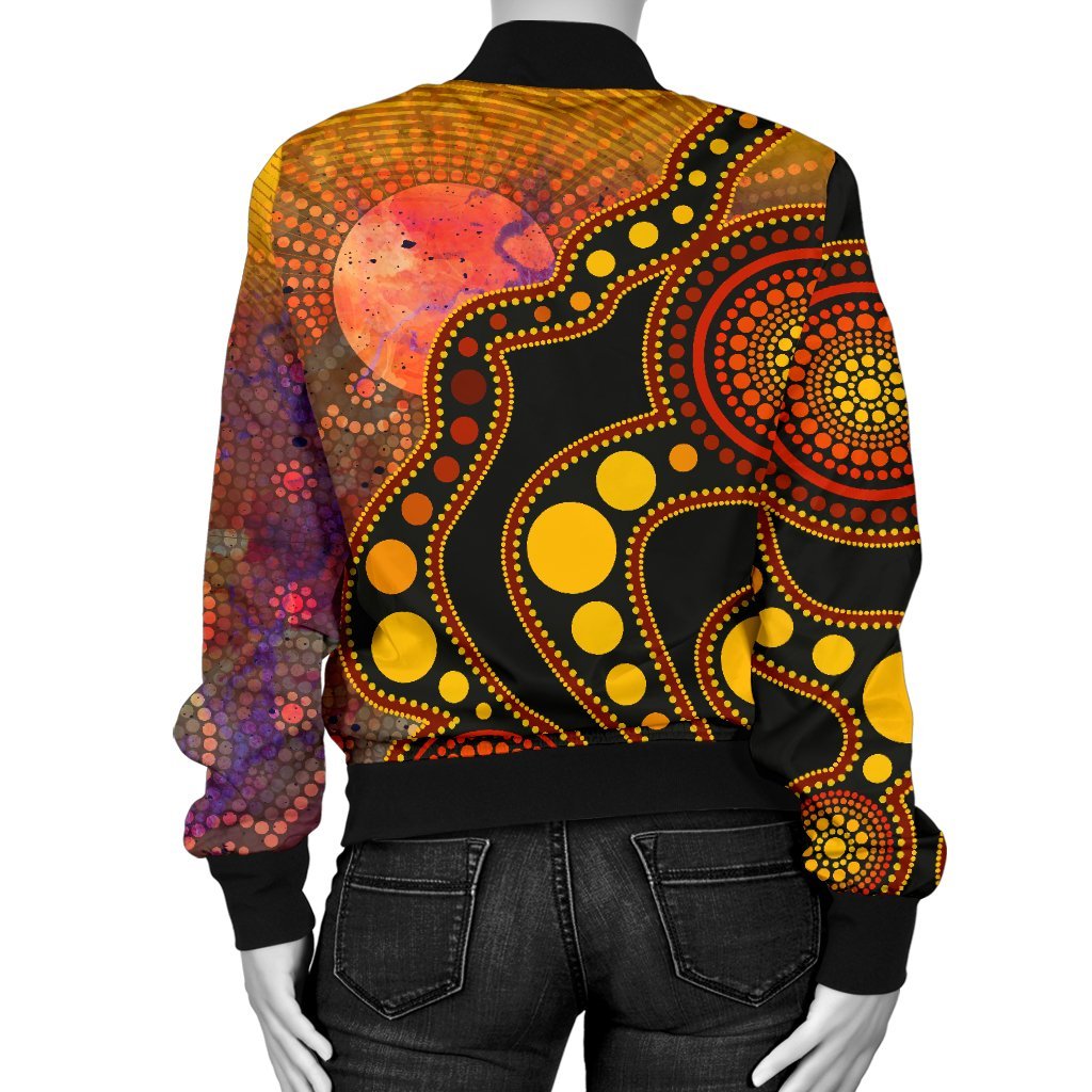Aboriginal Bomber Jacket - Australia Indigenous Flag Circle Dot Painting Art (Golden)
