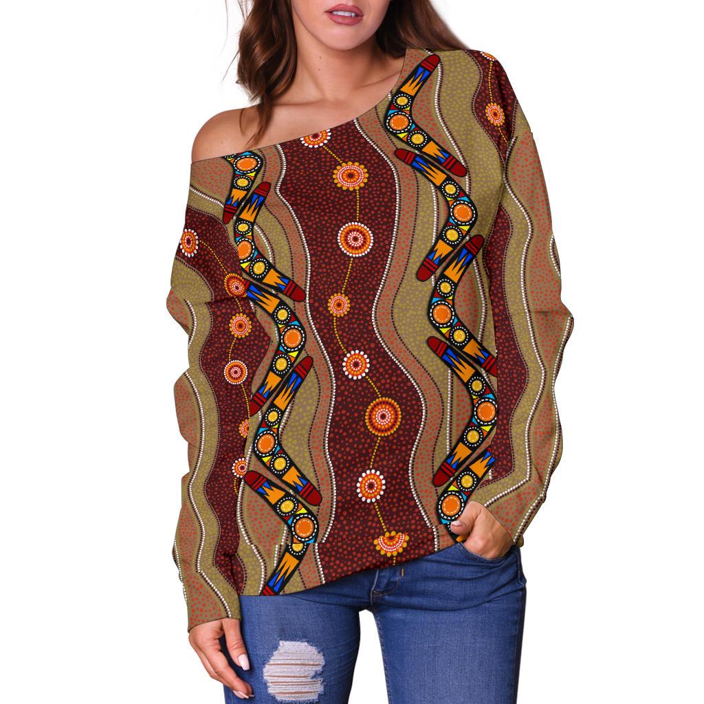 Off Shoulder Sweater - Aboriginal Sweater Boomerang Patterns