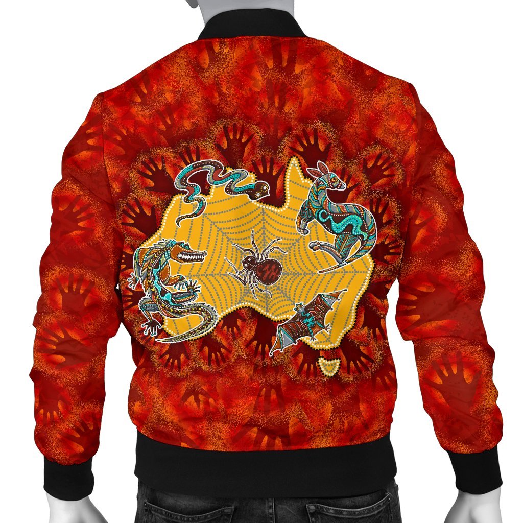 Aboriginal Bomber Jacket - Australia Map Hand Patterns Spider Web