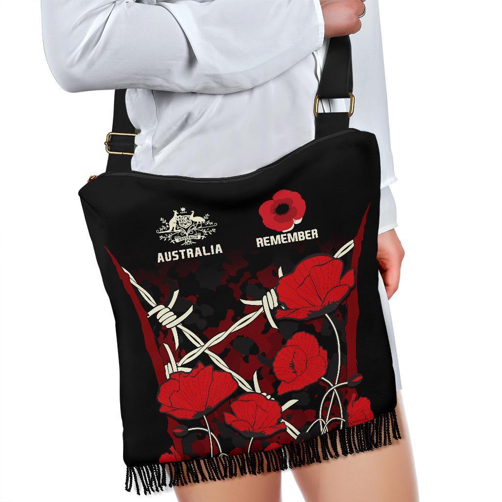 Anzac Boho Handbag - Anzac with Remembrance Poppy Flower