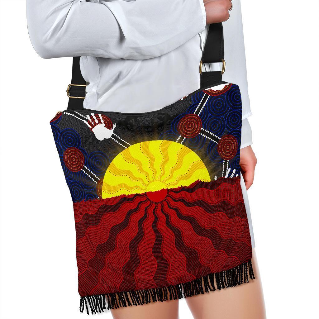 Aboriginal Boho Bags - Australia Indigenous Flag Sun Dot Painting