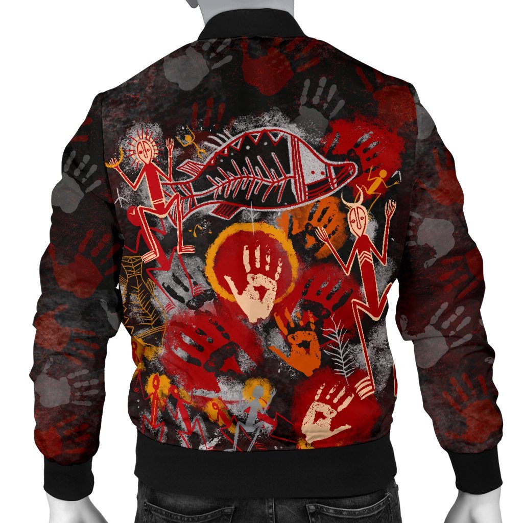 Aboriginal Bomber Jacket - Indigenous Fish Hand Art
