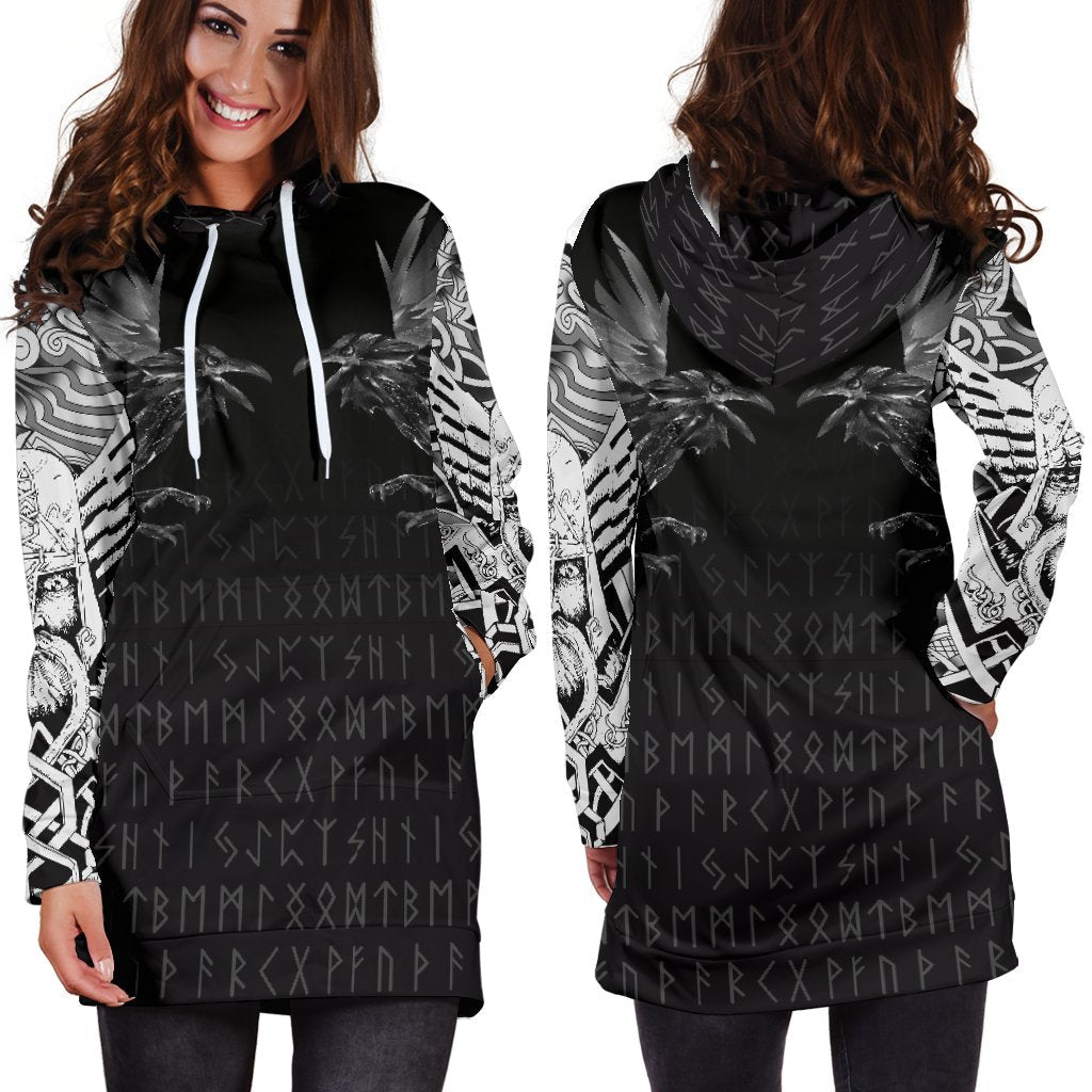 Viking Hoodie Dress Odin Huginn and Muninn Rune