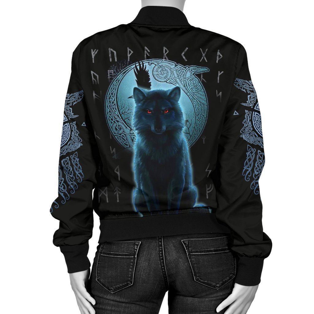 Viking Bomber Jacket Fenrir Viking Wolf And Moon Ver02