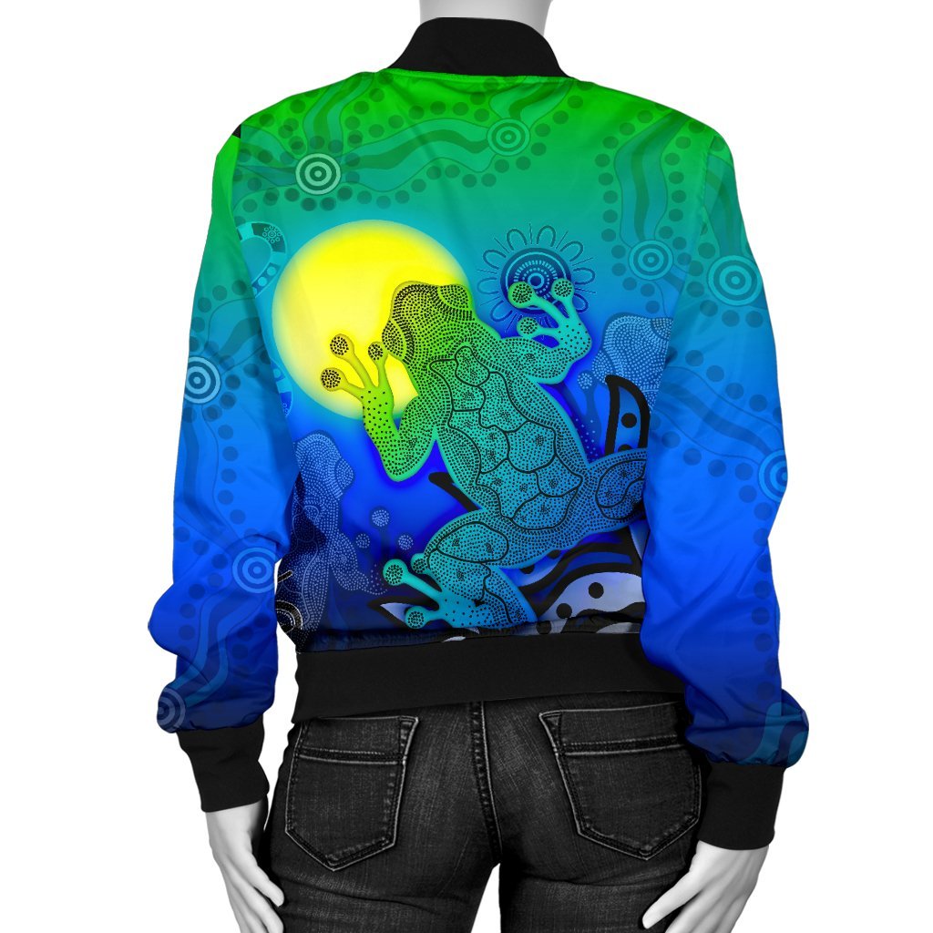 (Custom) Aboriginal Bomber Jacket - Indigenous Frog (Blue)