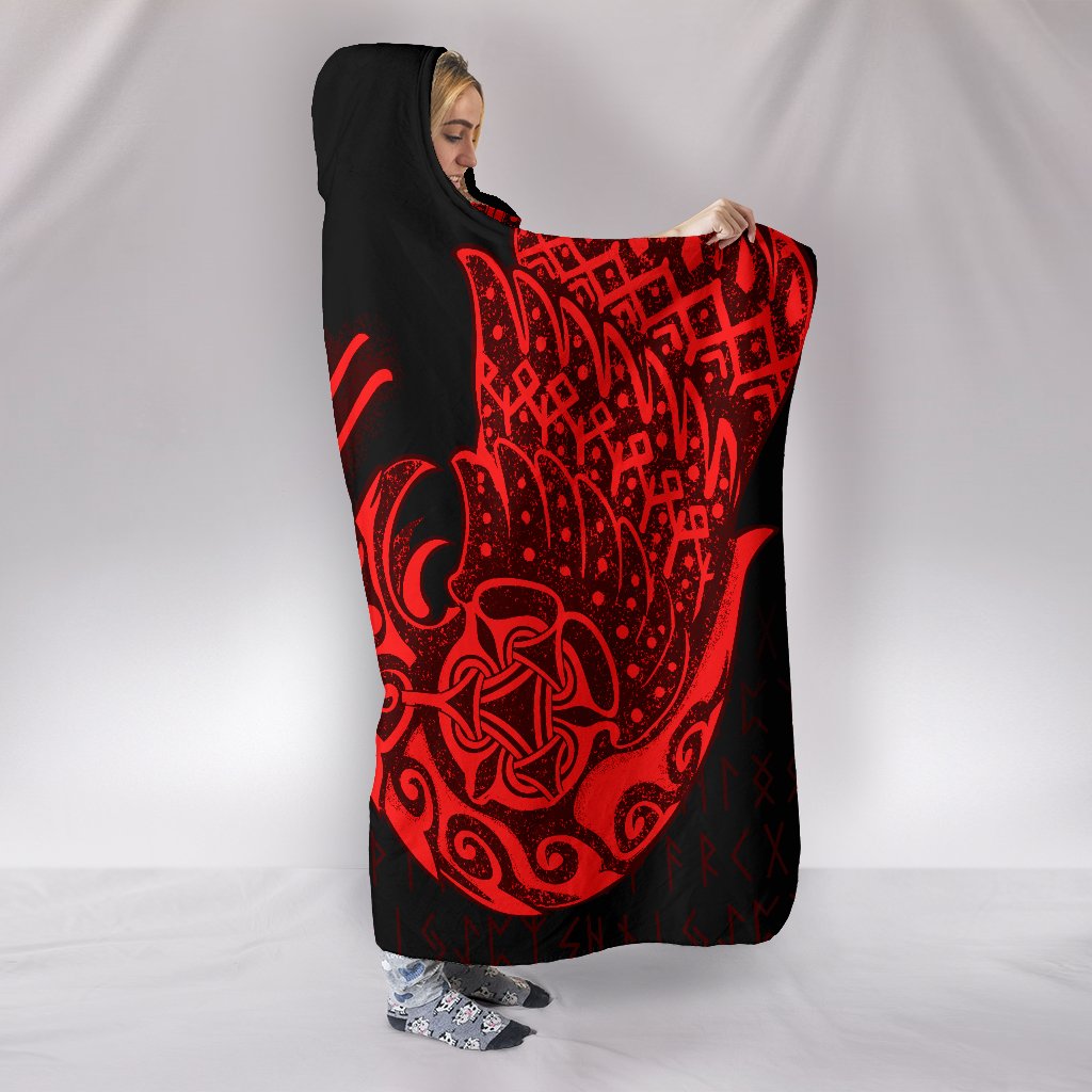 Viking Hooded Blanket Raven Tattoo Red Style