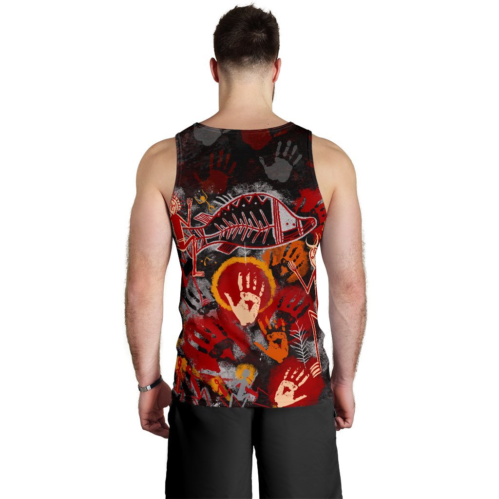 (Custom) Aboriginal Men's Tank Top - Indigenous Fish Hand Art