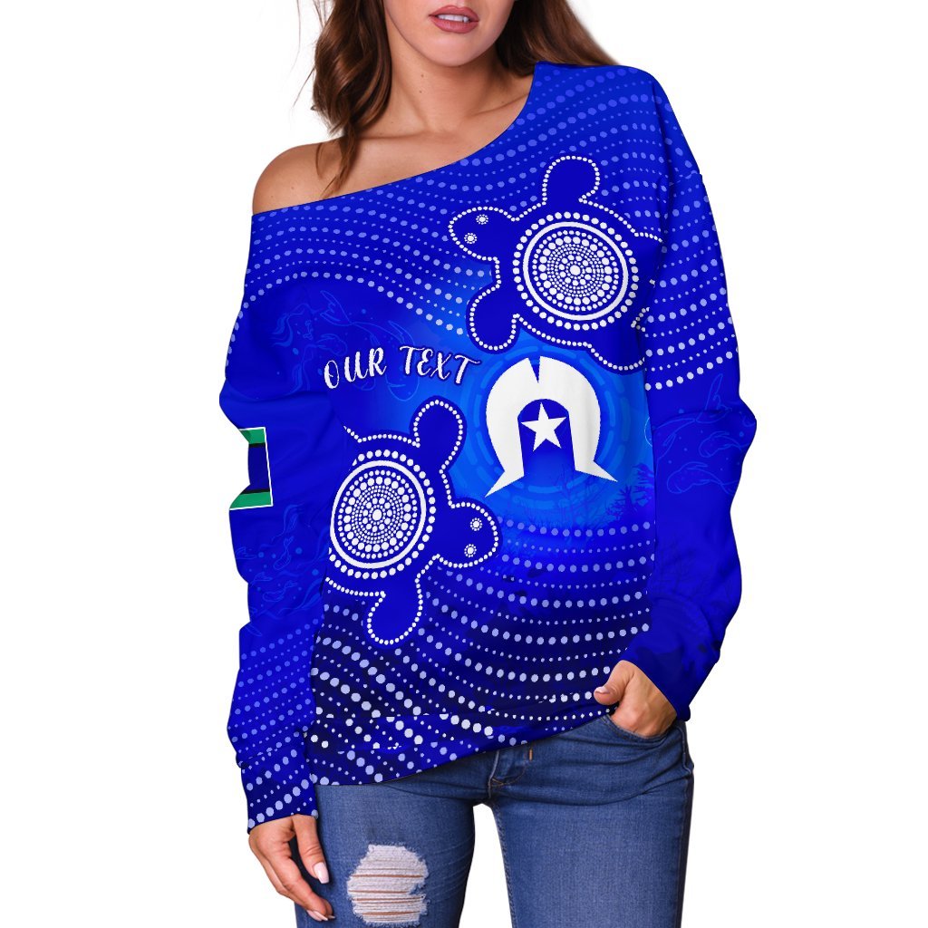 (Custom) Torres Strait Islanders Women's Off Shoulder Sweater - Torres Symbol With Indigenous Turtle