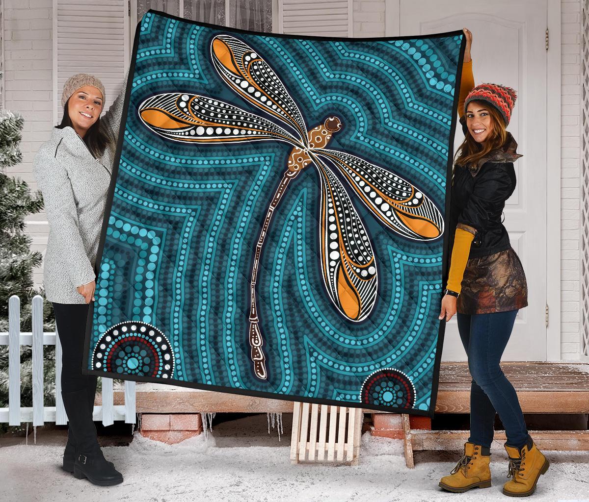 Aboriginal Premium Quilt - Indigenous Dragonfly