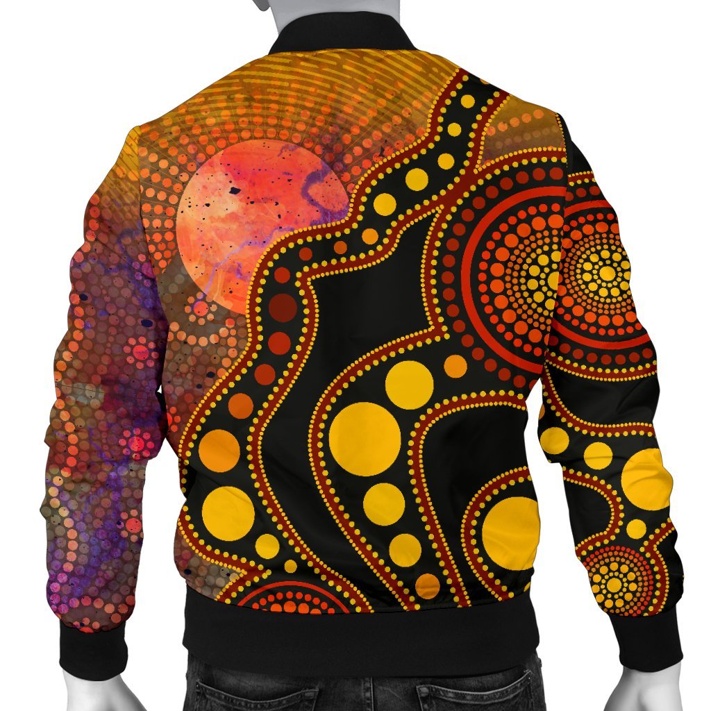 Aboriginal Bomber Jacket - Australia Indigenous Flag Circle Dot Painting Art (Golden)