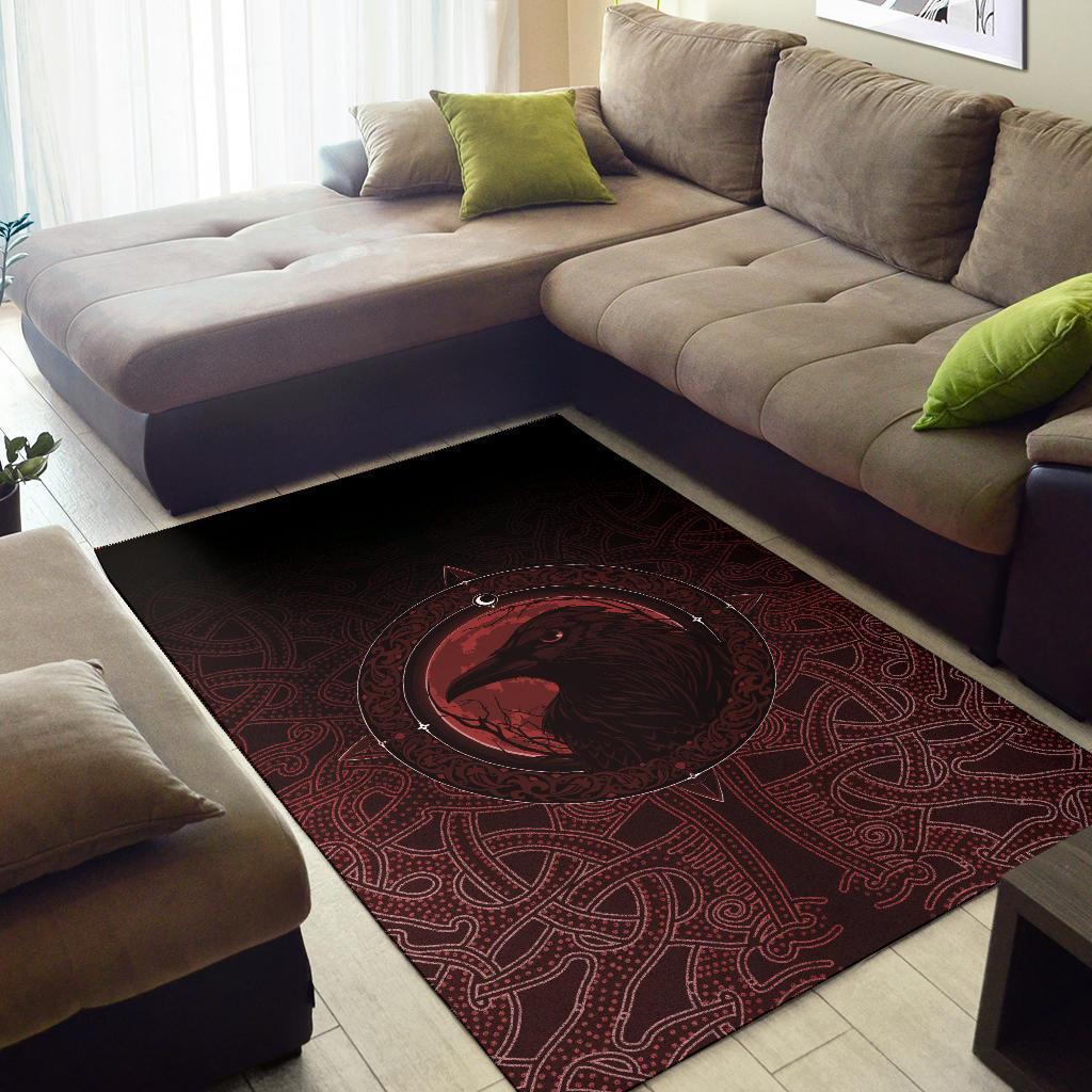 Viking Area Rug Ethnic Odin Raven Red