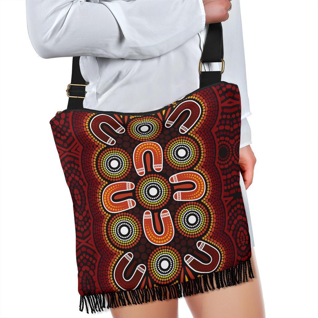 ABoriginal Crossbody Boho Handbag - Aboriginal Dot Painting Flowers Style